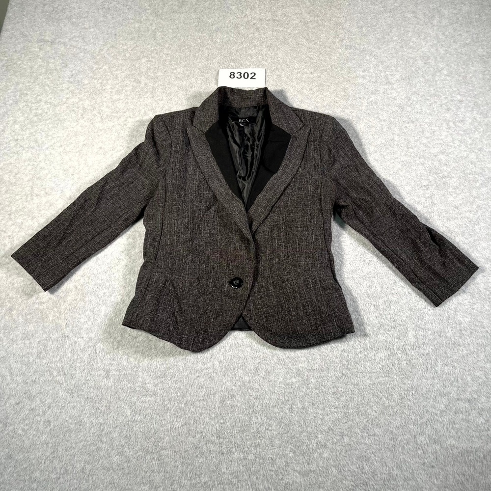 BCX Blazer Jacket Womens Medium Gray Rayon Notch Lapel Single Breasted Formal‎
